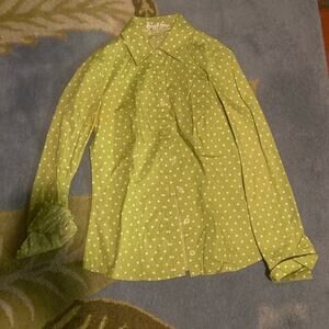 Boden Button Up Lime Green with White Polka Dots